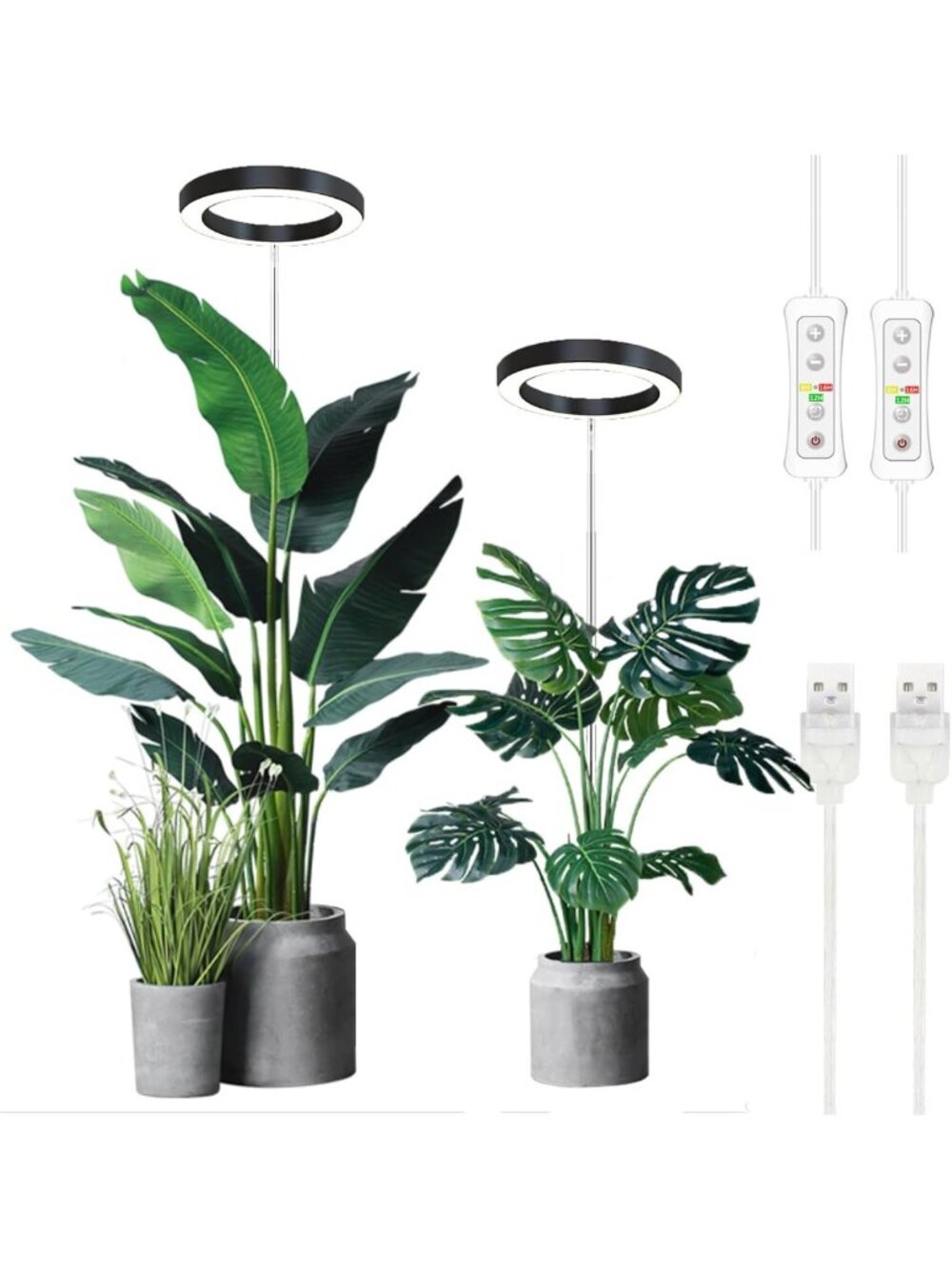 Full Spectrum LED Grow Light for Indoor Plants, Adjustable Height, Timer, 2 Pack